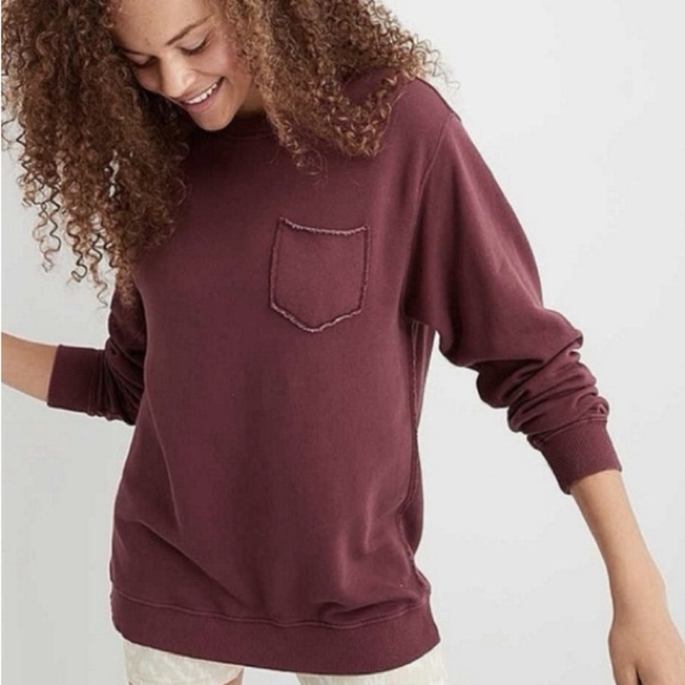 aerie Women’s The Sweat Everyday Cozy Crewneck Sweatshirt Longsleeve in Red XS